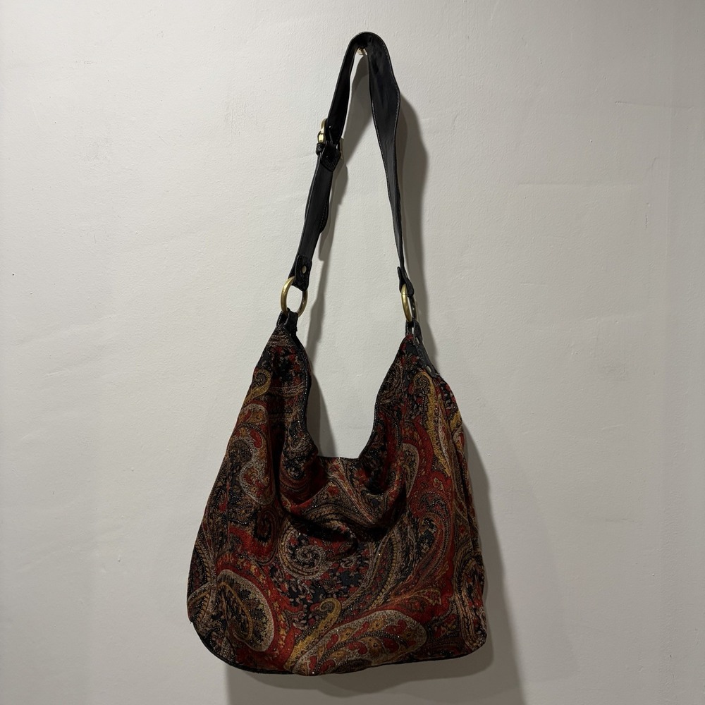 Sonoma hobo featuring a paisley pattern With Sparkle Thread Red Black Gold Boho - Picture 2 of 9